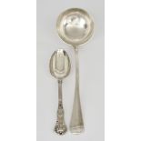 A George V Silver Rat Tail Pattern Gravy Spoon and a George IV Silver Kings Pattern Table Spoon, the