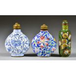 Two Chinese Enamel Snuff Bottles and a Cloisonne Snuff Bottle, the two enamel snuff bottles of