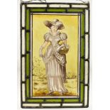 A Pair of Painted and Stained Glass Rectangular Panels, Early 20th Century, each painted with a