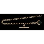 A 9ct Gold Albert Watch Chain, with suspended blood stone fob, 350mm overall, total gross weight