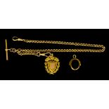 A 9ct Gold Albert Watch Chain, with two fobs, 380mm overall, total gross weight 31.8g