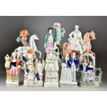 Eight Staffordshire Pottery Figures, 19th Century including "Queen" 11.75ins high, "Prince and