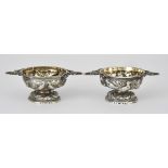 A Pair of Victorian Scottish Silver Salts by Marshall & Sons, Edinburgh 1851, with elk head handles,