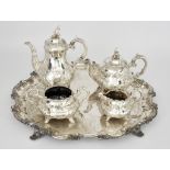 A Victorian Silver Four-Piece Tea and Coffee Service and a Plated Tray, the service by Joseph &