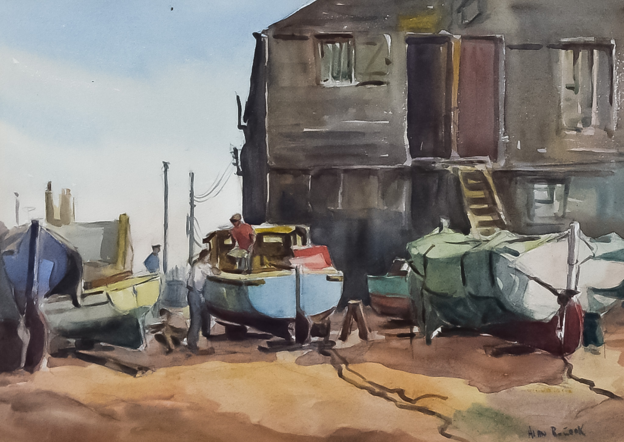 ***Alan Reid Cook (1920-1974) - Pair of watercolours - Harbour scenes with boats, each signed, 10.