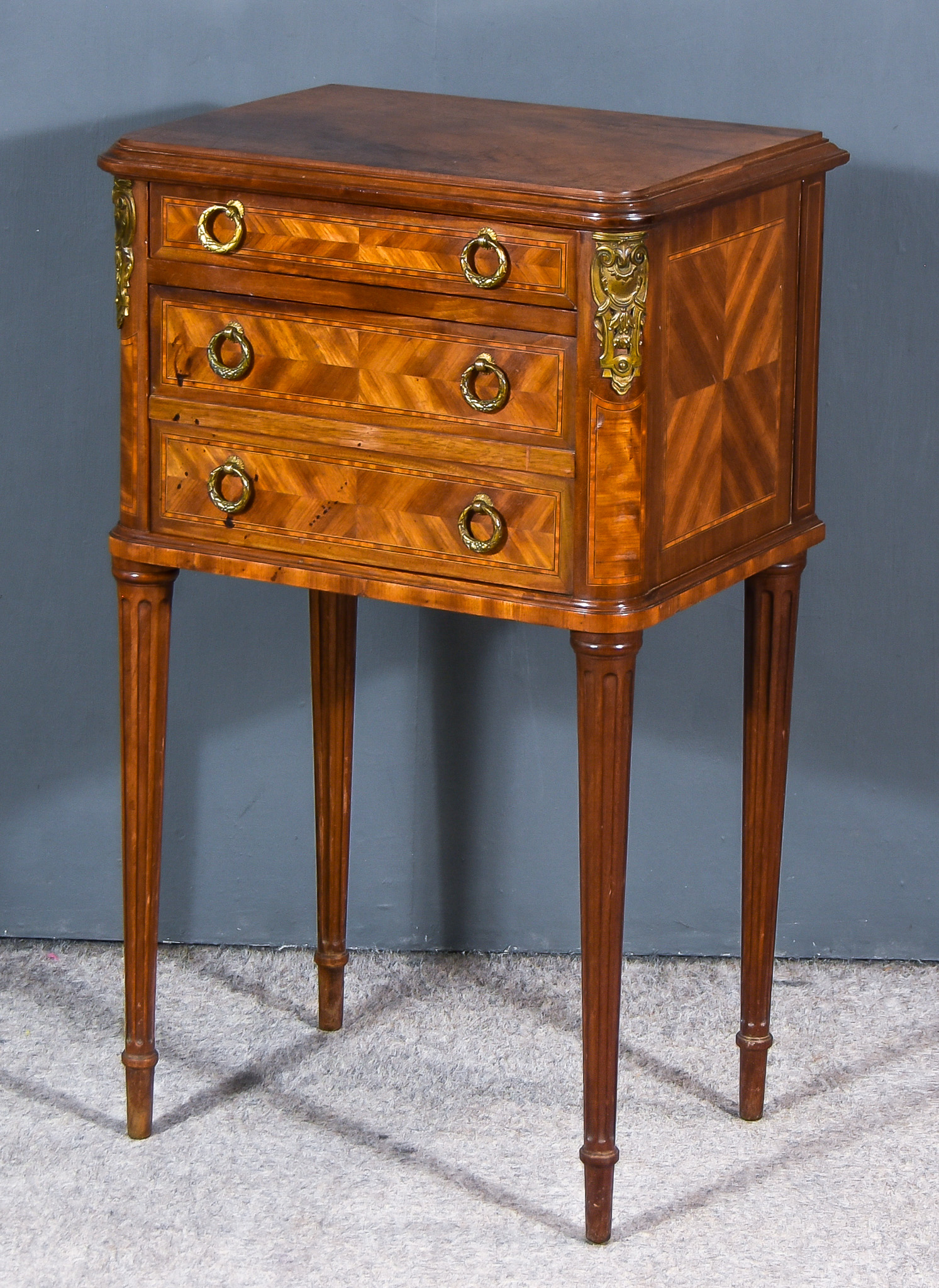 A 19th Century French Mahogany, Kingwood and Gilt Metal Mounted Bedside Cabinet, with moulded edge
