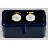 A Pair of 18ct Gold Cuff Links, Modern, by Maplin & Webb, set with mother of pearl and central small