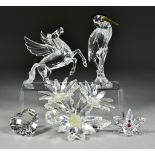 Five Swarovski Crystal Models - "Heron", " Maxi Flower", "Pegasus" with certificate, "Flower" and "