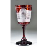 A Bohemian Red Flashed Goblet, engraved with a view of the Crystal Palace and inscribed 'The