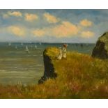 Eugene Latour (1874-1942) after Claude Monet - Oil painting - Cliff walk at Pourville, signed, board