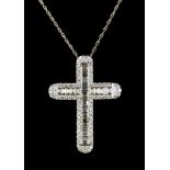 An 18ct Gold and Diamond Cross and Chain, Modern, cross set with baguette and brilliant cut round