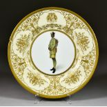 A Minton Bone China Cabinet Plate painted with an Indian soldier, the deep border decorated in