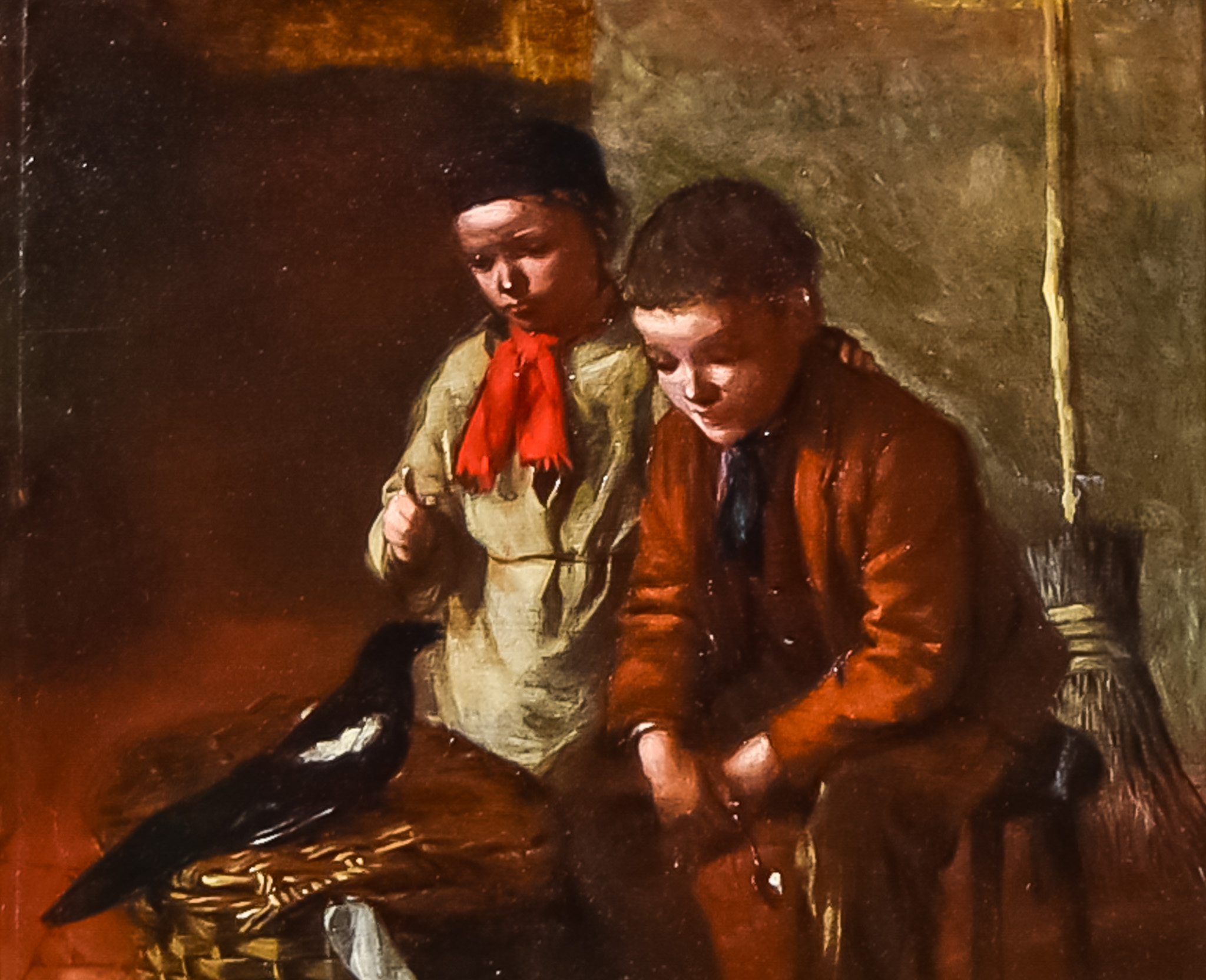 William Hemsley (1819-1893) - Oil painting - "The Culprits" - interior scene with two boys and a