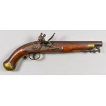 A .65 Calibre East India Company Flint Lock Pistol, bright steel barrel, 9ins, bearing British proof