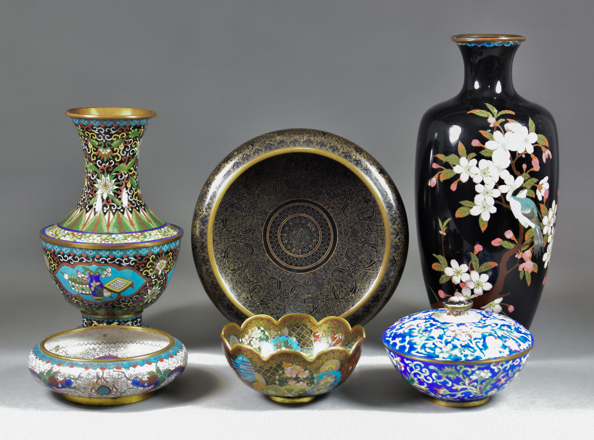 A Small Selection of Chinese Cloisonne Wares, 20th Century, including a vase enamelled in colours