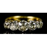 A Five Stone Diamond Ring, 20th Century, set with five old European cut diamonds, approximately 1.