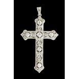An 18ct White Gold Diamond Set Crucifix, Modern, in classical form set with six diamonds,