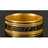 An 18ct Gold Memento Mori Ring, inscribed "Harriot P Penny OB 6th April 1812" size N, gross weight