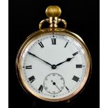 An Open Face Keyless Pocket Watch, 20th Century, 9ct gold case, 50mm diameter, with 9ct gold dust