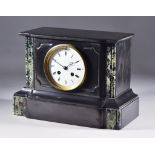 A Late 19th Century French Black and Green Veined Marble Cased Mantel Clock No.1082, the 3.75ins
