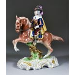 An Unterweiss Bach Porcelain Equestrian Figure, the gentleman astride the horse wearing Cavalier