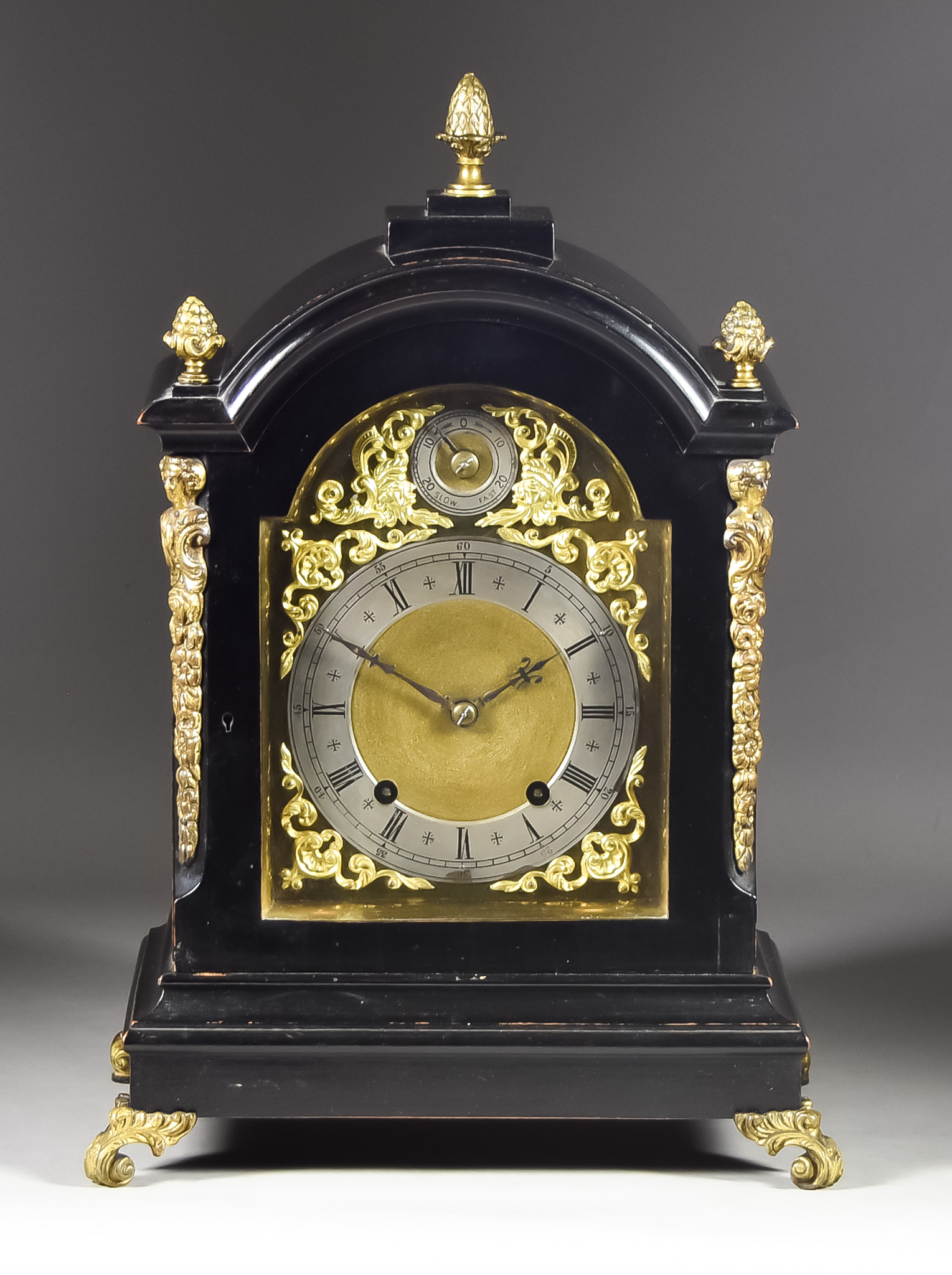 A Late 19th Century Ebonised Cased Mantel Clock by Winterhalder and Hofmeier, the 6.5ins arched