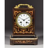 A Late 19th Century French Stained Wood and Marquetry Mantel Clock by Rochet of Paris, the 3.25ins