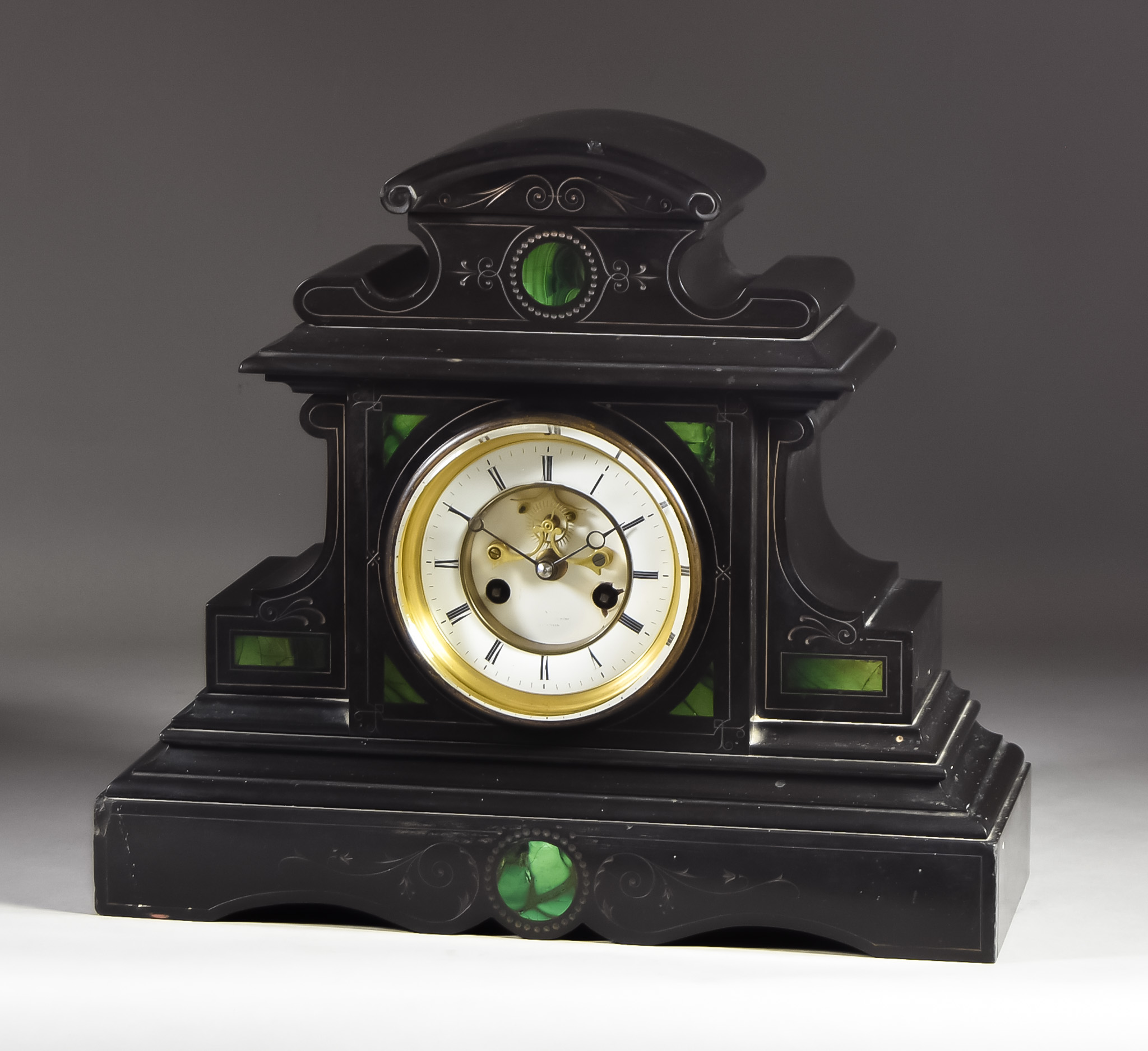 A Late 19th Century French Black Marble Cased Mantel Clock by S Marti & Co. and retailled by