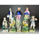 A Staffordshire Pearlware Figure of Hygiea and Seven Staffordshire Pottery Figures, the standing