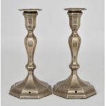 A Pair of George V Silver Pillar Candlesticks by Thomas A Scott, Sheffield 1912, of octagonal