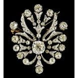 A Diamond Brooch, Late 19th/Early 20th Century, set with a centre old European cut diamond,