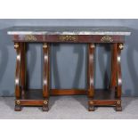 A Mahogany Gilt Metal Mounted Console Table in the "Empire" Manner, with grey veined marble slab