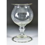 A Glass Leech Jar, Late 18th/Early 19th Century, with inverted rim and bowl over hollow baluster