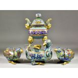 A Chinese Cloisonne and Gilt Metal Mounted Two-Handled Rectangular Censer and Cover, 20th Century,