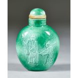 A Chinese Green Mottle Glazed Porcelain Snuff Bottle, Late 19th/Early 20th Century, of rounded ovoid
