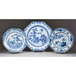 Twelve Chinese Blue and White Porcelain Plates, 18th and 19th Century, including - octagonal plate