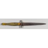 A Rare Farbain Sykes Fighting Knife, (commando dagger) double edge blade, 6 3/4ins, knurled brass