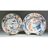 A Japanese Imari Porcelain Barber's Bowl and Circular Plate, the barber's bowl decorated with a