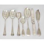A Pair of George V Silver Salad Servers and Matched Stilton Scoop and Mixed Silverware, the salad