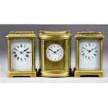 Three Early 20th Century French Carriage Timepieces, one with 1.75ins white enamel dial with