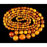 A String of Butterscotch Amber Beads, graduated, 18mm to 6mm, 1200mm approximately, total gross