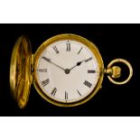 An 18ct Gold Full Hunting Case Keyless Fob Watch, gold case, 42mm diameter, white enamel dial with