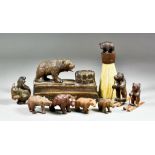 A Black Forest Carved Wooden Bear Inkwell and Pen Holder, 6ins x 4ins, a Black Forest carved