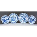 Four Chinese Blue and White Porcelain Plates, Kangxi Period, one of shaped outline painted with