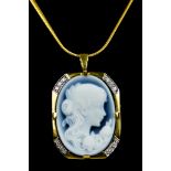 An 18ct Gold Carved Cameo Pendant and Chain, Modern, pendant with carved cameo of young lady,