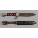 A WWII German Hitler Youth Dagger, plain steel blade, 5 1/2ins, etch with makers mark, RZ over M