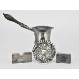 A George III Silver Brandy Warmer and Mixed Silverware, the brandy warmer makers mark partially