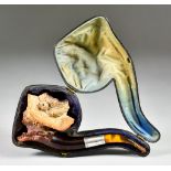 A Meerschaum Pipe, Late 19th Century, modelled with a bust of a lady wearing a hat, with silver