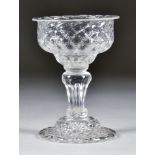 An English Glass Sweetmeat Dish with Moulded Stem, circa 1740, with lipped double ogee bowl,