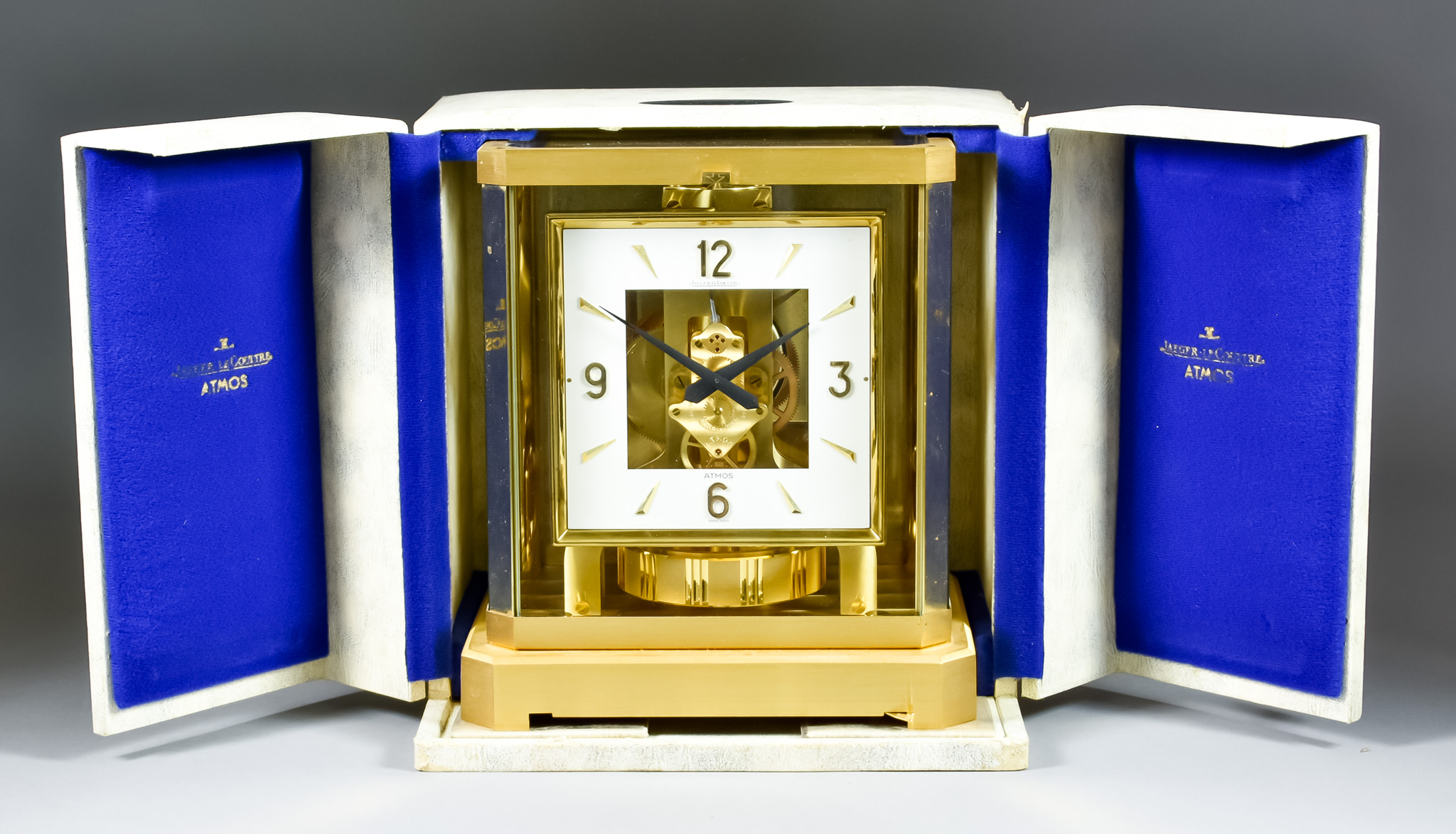 A Modern Jaeger- Le Coultre "Atmos" VIII Timepiece, No. 325294, the 5ins square white finish chapter